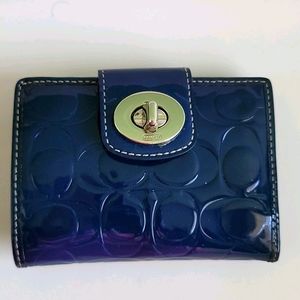 Coach Turnlock Embossed Navy Patent Leather Wallet
